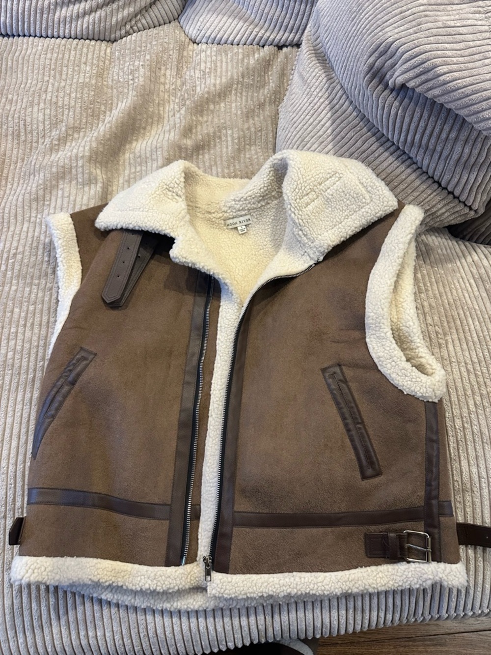 Moon River Brown and Cream Sherpa-Lined Vest